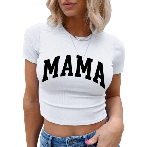 Kovbin Womens White Short Sleeve Basic Cute Baby Tees Slim Fit Rib Knit Shirts - Picture 1 of 5